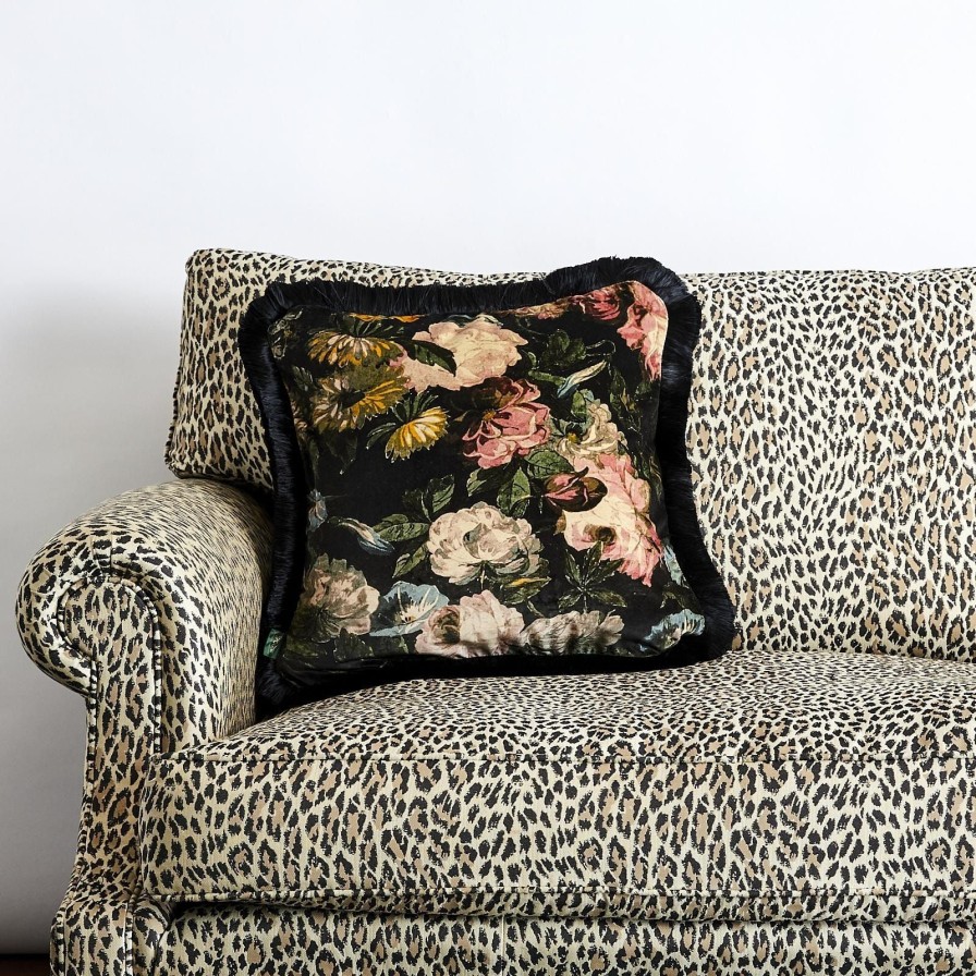 Accessories House of Hackney Floral Cushions | Midnight Garden Medium Fringed Velvet Cushion-Multi