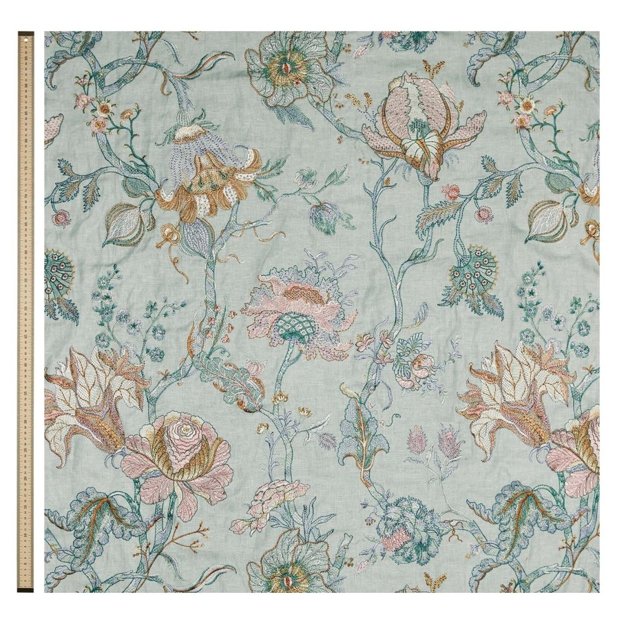 Fabric House of Hackney | Artemis Embroidered Linen Curtain-Pistachio