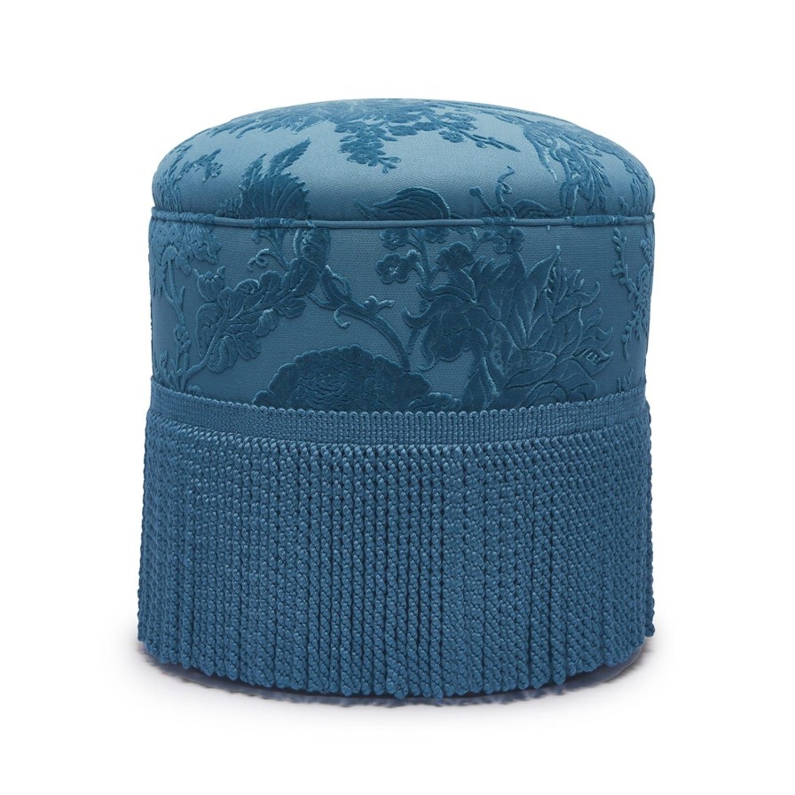 Furnishings House of Hackney Bottomans | Artemis Cut-Velvet Bottoman-Cerulean