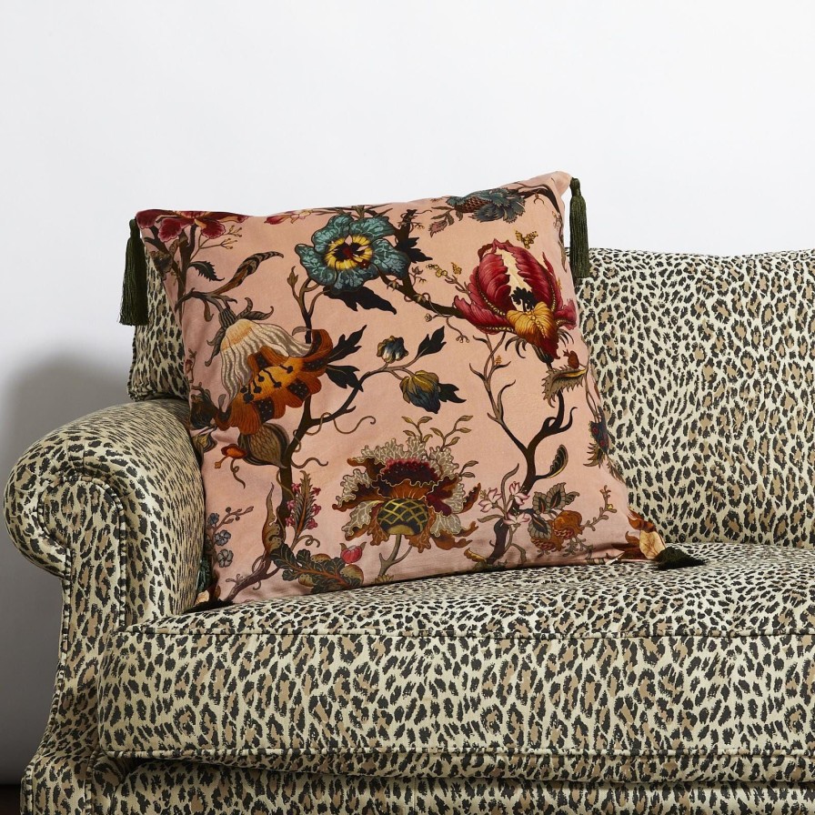Accessories House of Hackney Floral Cushions | Artemis Large Tassel Velvet Cushion-Blush