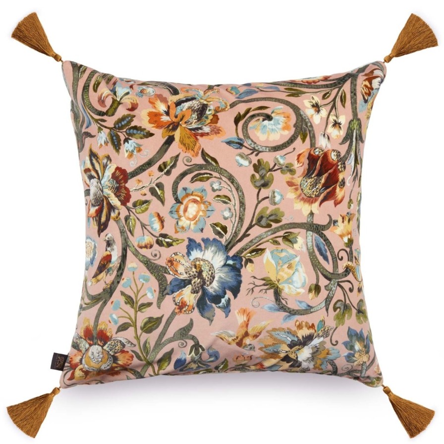 Accessories House of Hackney Floral Cushions | Gaia Large Tassel Velvet Cushion-Blush