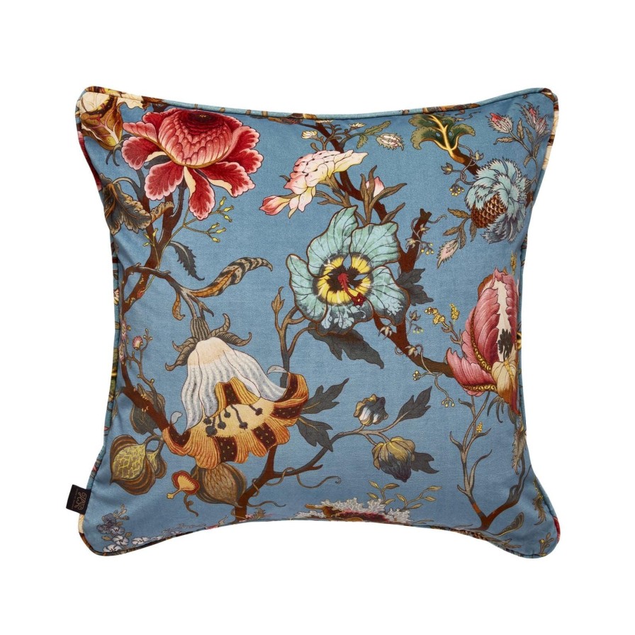 Accessories House of Hackney Floral Cushions | Artemis Large Velvet Cushion-Azure