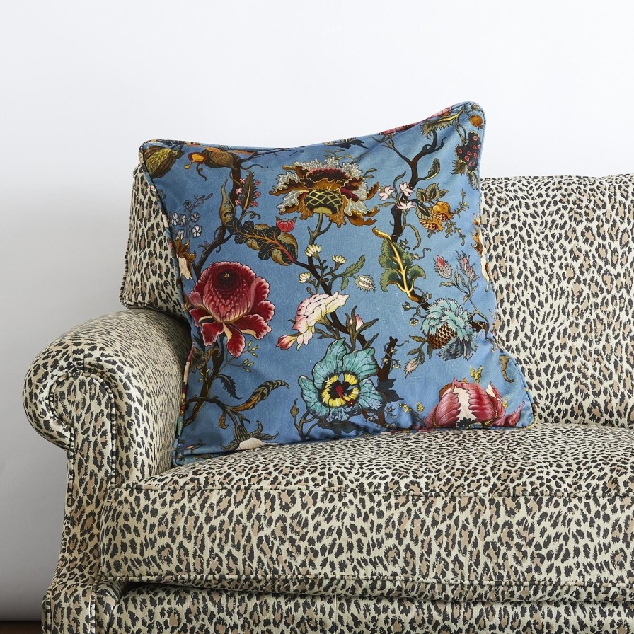 Accessories House of Hackney Floral Cushions | Artemis Large Velvet Cushion-Azure