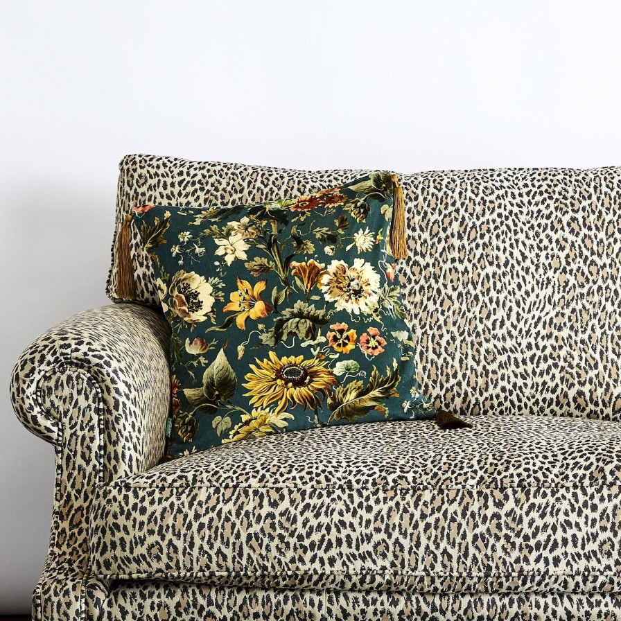 Accessories House of Hackney Floral Cushions | Avalon Medium Velvet Cushion-Petrol