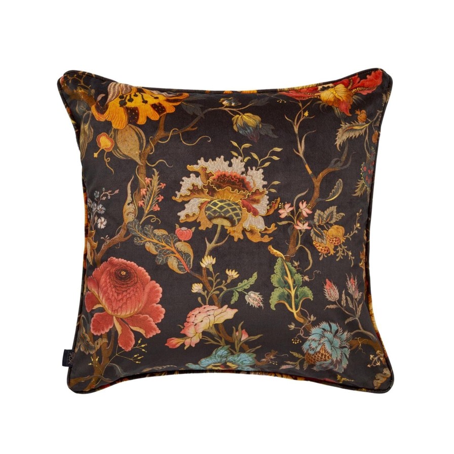 Accessories House of Hackney Floral Cushions | Artemis Large Velvet Cushion-Black