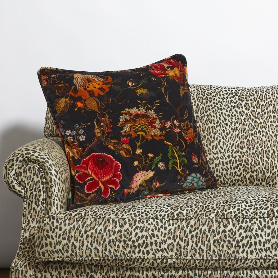 Accessories House of Hackney Floral Cushions | Artemis Large Velvet Cushion-Black