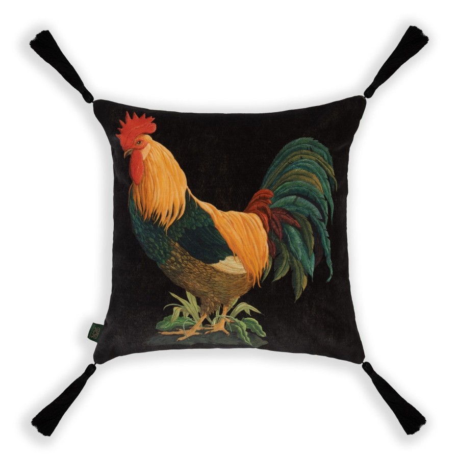 Accessories House of Hackney Animal Cushions | Gallus Medium Tassel Velvet Cushion-Noir