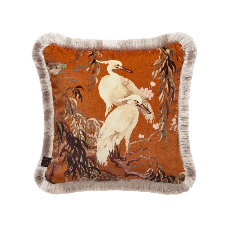 Accessories House of Hackney Animal Cushions | Zeus Medium Fringed Velvet Cushion-Tobacco