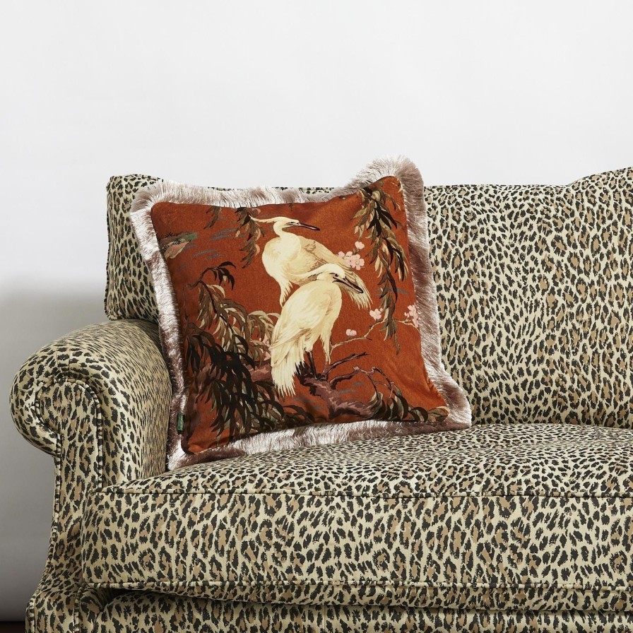 Accessories House of Hackney Animal Cushions | Zeus Medium Fringed Velvet Cushion-Tobacco