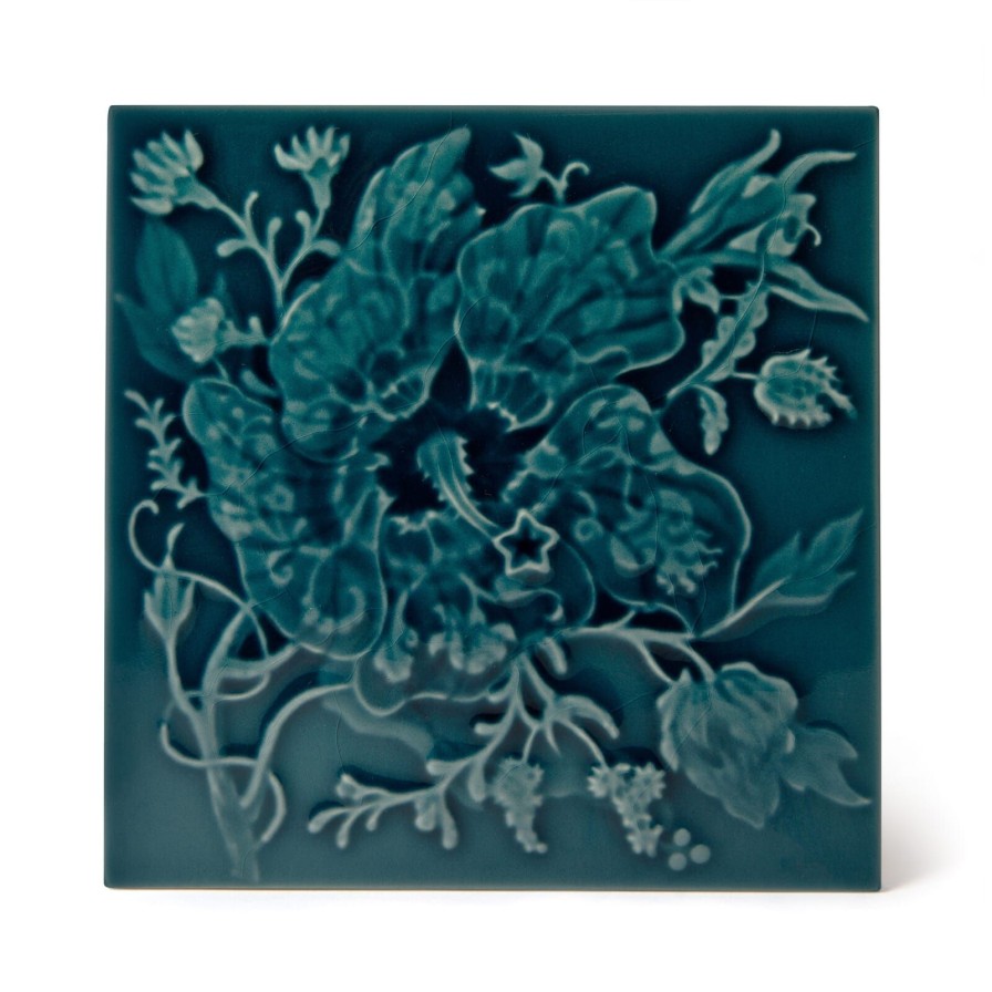 Furnishings House of Hackney Tiles | Artemis Hibiscus Relief Tiles-Teal