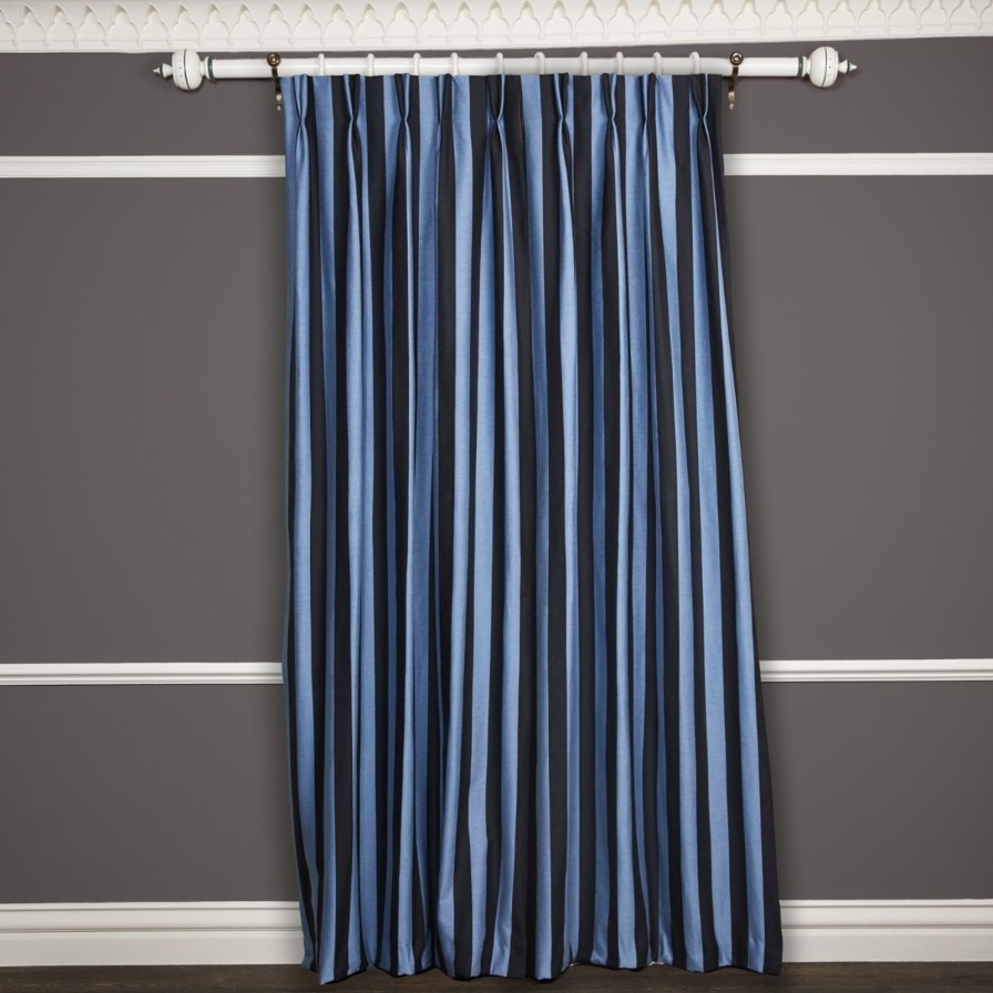 Wallpaper House of Hackney | Camelot Stripe Jacquard Curtain-Sky And Noir