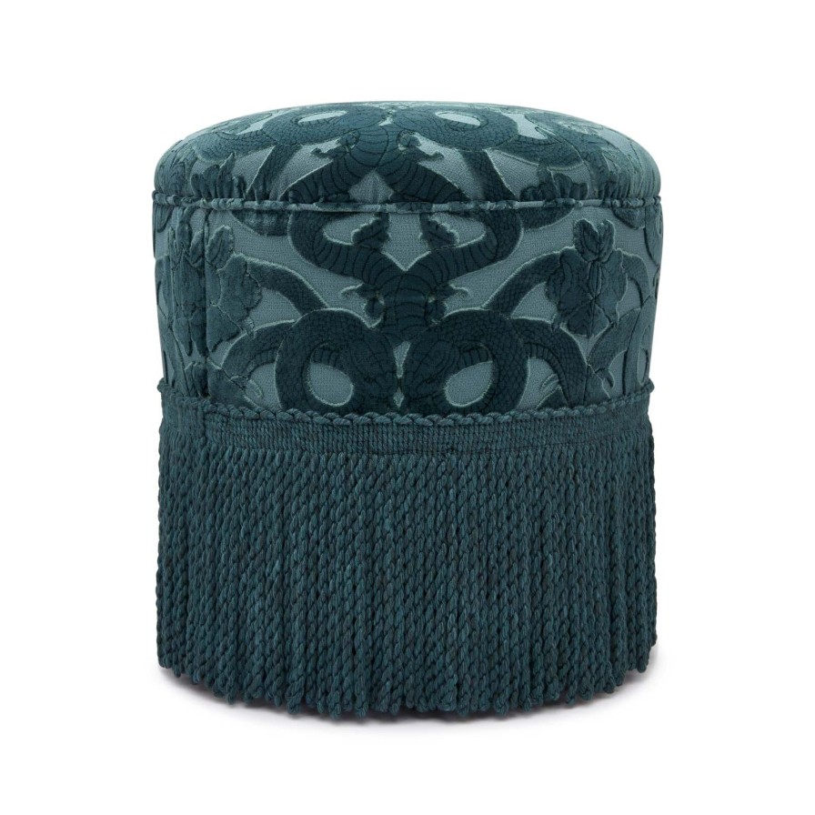 Furnishings House of Hackney Bottomans | Anaconda Cut-Velvet Bottoman-Petrol