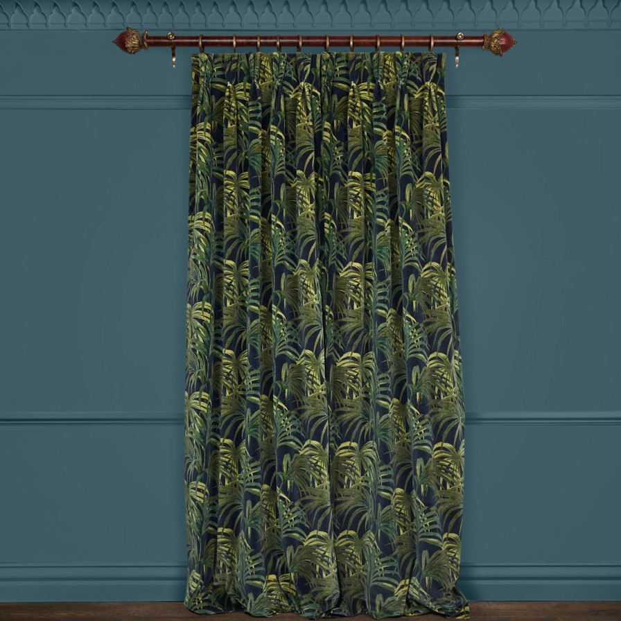 Fabric House of Hackney | Palmeral Velvet Curtain-Midnight & Green