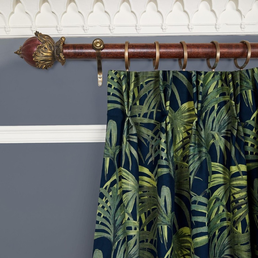 Fabric House of Hackney | Palmeral Cotton Linen Curtain-Midnight & Green