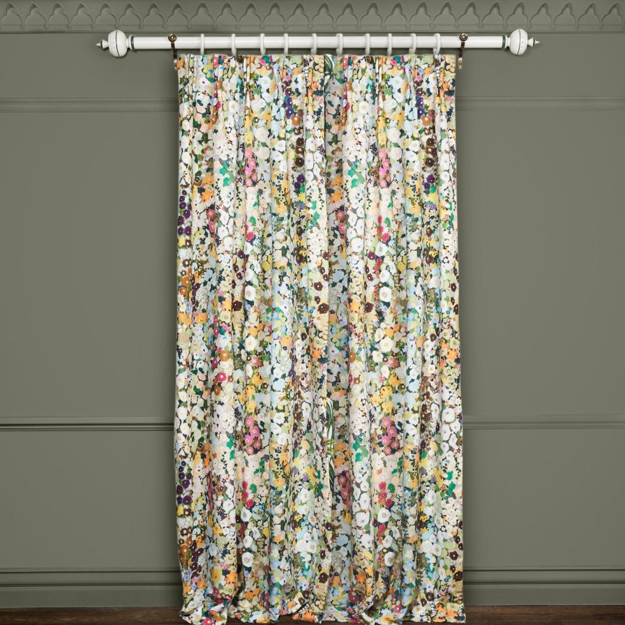 Fabric House of Hackney | Hollyhocks Cotton Linen Curtain-Summer