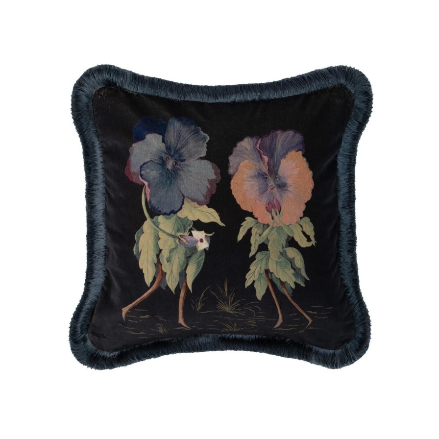 Accessories House of Hackney Floral Cushions | Love Letter Medium Fringe Velvet Cushion-Noir
