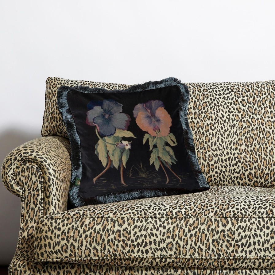 Accessories House of Hackney Floral Cushions | Love Letter Medium Fringe Velvet Cushion-Noir