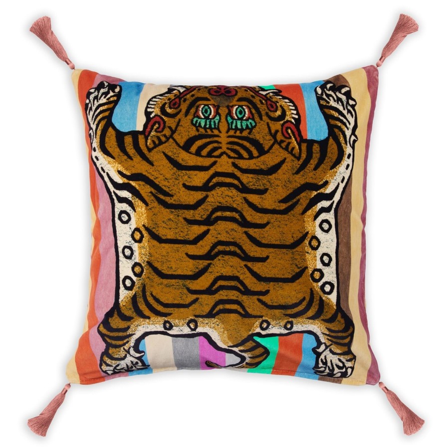 Accessories House of Hackney Animal Cushions | Iridis Stripe Saber Large Tassel Velvet Cushion-Prism