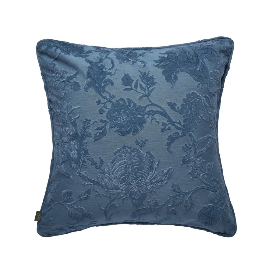 Accessories House of Hackney Floral Cushions | Artemis Large Cut-Velvet Cushion-Cerulean